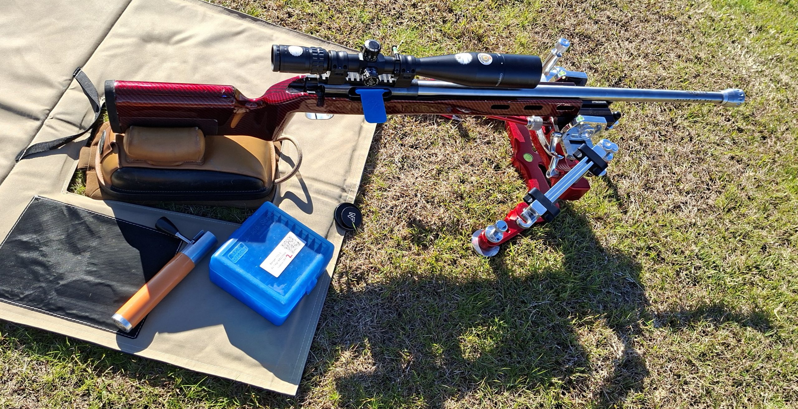 F-Class rifle and shooting equipment set up on the firing line at ANZAC Range
